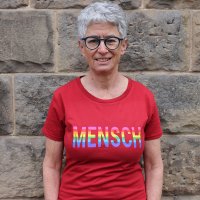 T-Shirt "MENSCH" Digitaldruck feminin S grau